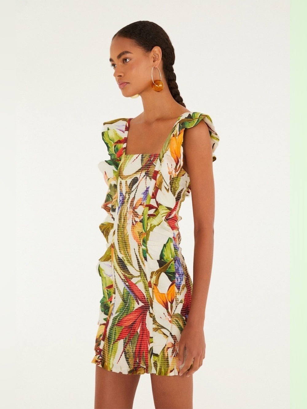 Farm Rio Sand Florart Short Sleeve Mini Dress